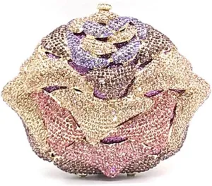 Women Evening Party Bag Diamonds Crystal Clutch Bridal Wedding Party Wallet Purse Handbag Luxury Rose Flower Crystal Purses(E)