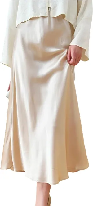 Women Silk Skir Midi Skirt Casual High Waisted Solid Satin Summer Beach Party Skirts