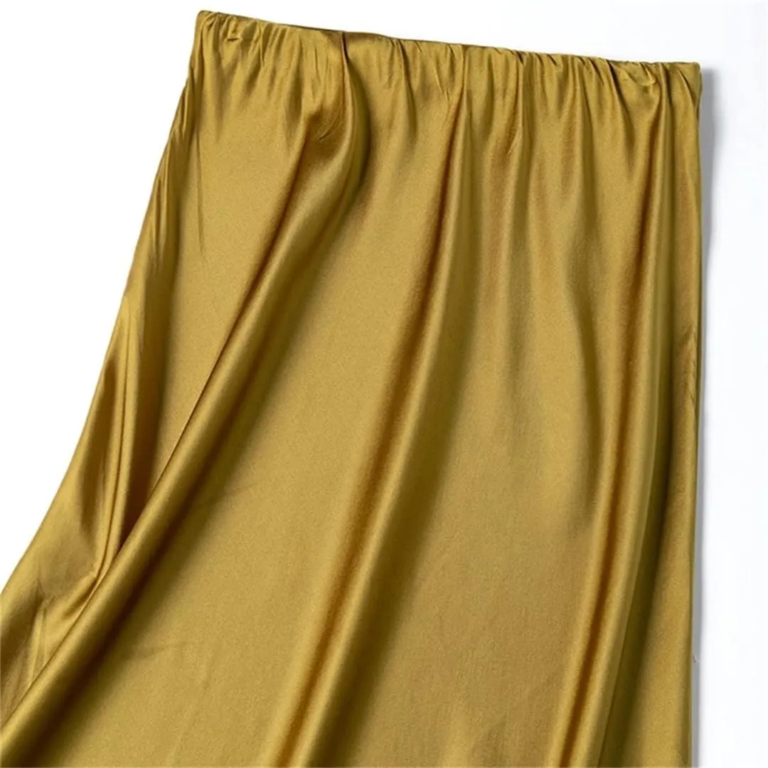 Women Silk Skir Midi Skirt Casual High Waisted Solid Satin Summer Beach Party Skirts