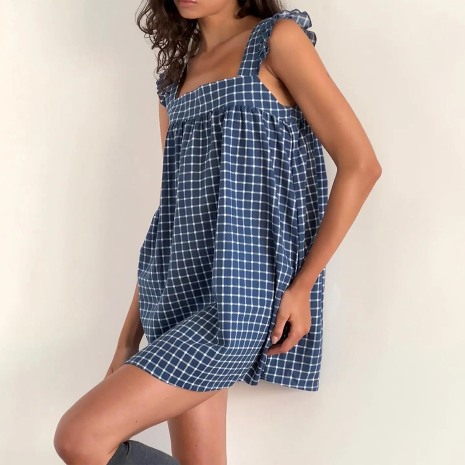 Women Summer Square Neck Sleeveless A Line Mini Sundress Backless Y2k Floral Short Dress Party Beach Dresses