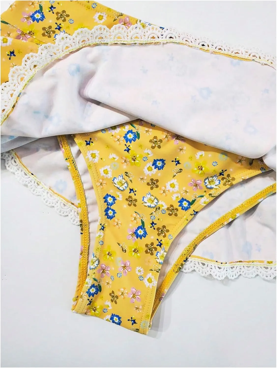 Women's 2 Piece Floral Print Bikini Sets with Frill Trim Skort Swimsuit Bathing Suit Beachwear