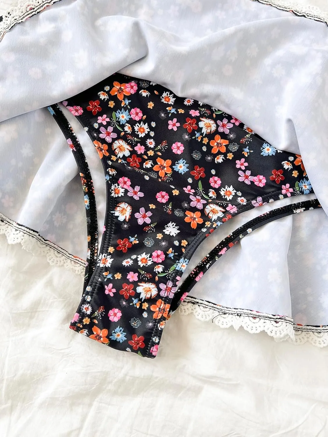 Women's 2 Piece Floral Print Bikini Sets with Frill Trim Skort Swimsuit Bathing Suit Beachwear