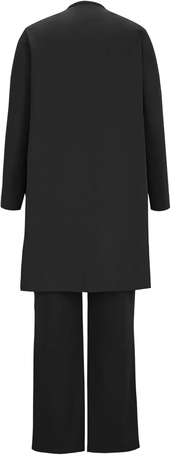 Women's 3 Piece Outfits Long Sleeve Cardigans Coat Crew Neck Sleeveless Vest Wide Leg Long Pants Loose Lounge Sets