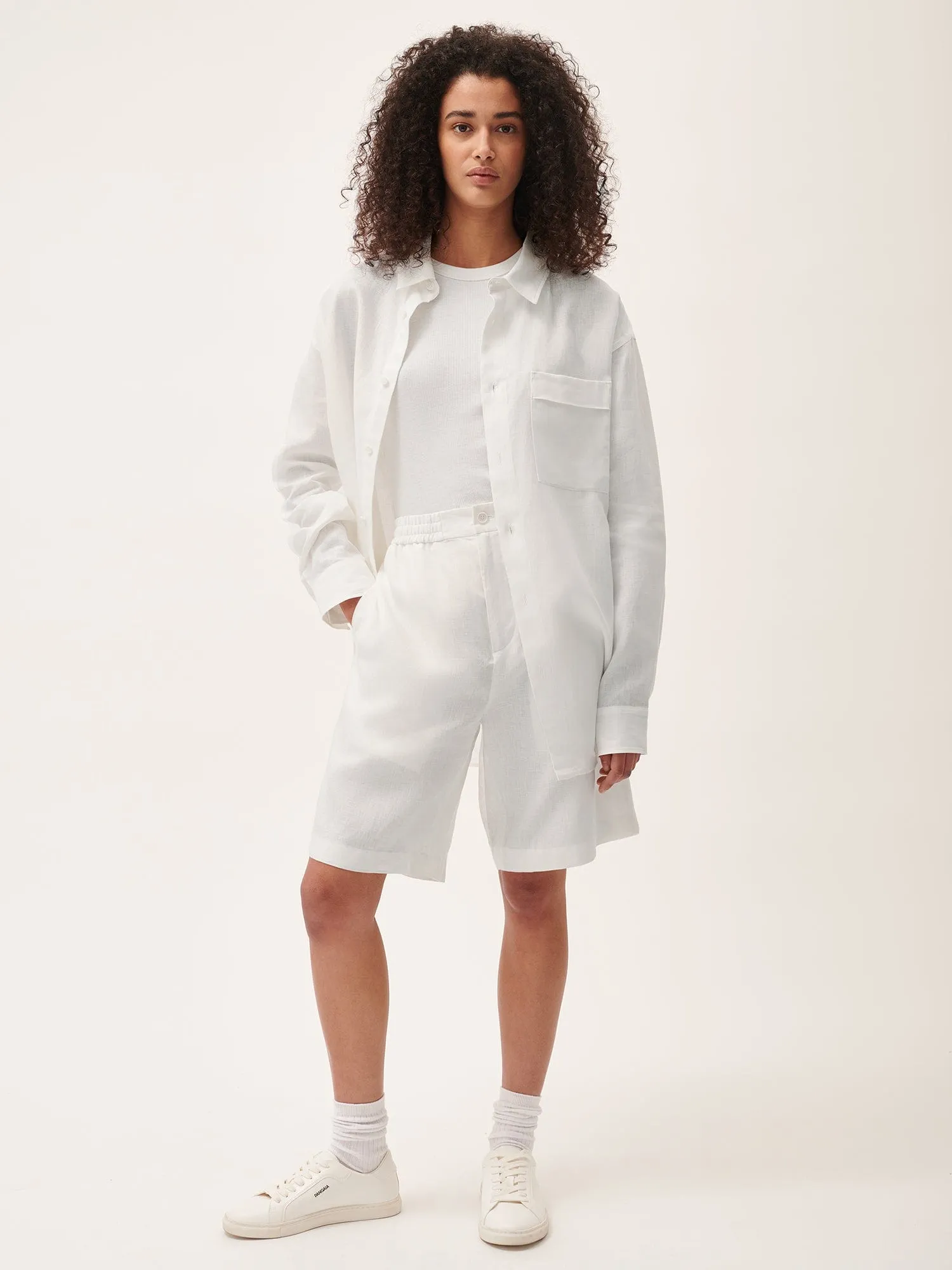 Womens Aloe Linen Long Shortsoff-white