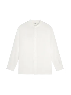 Womens Aloe Linen Mandarin Collar Long Sleeve Shirtoff-white