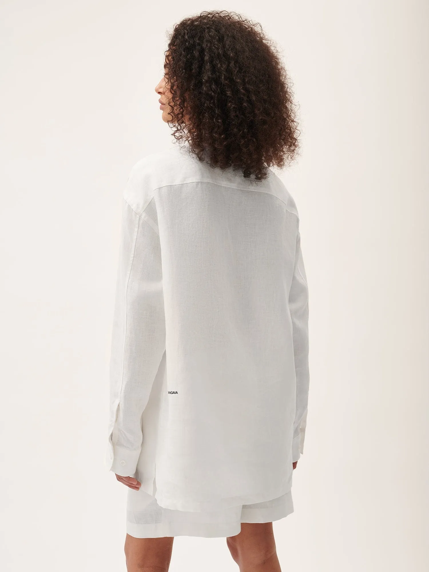 Womens Aloe Linen Mandarin Collar Long Sleeve Shirtoff-white