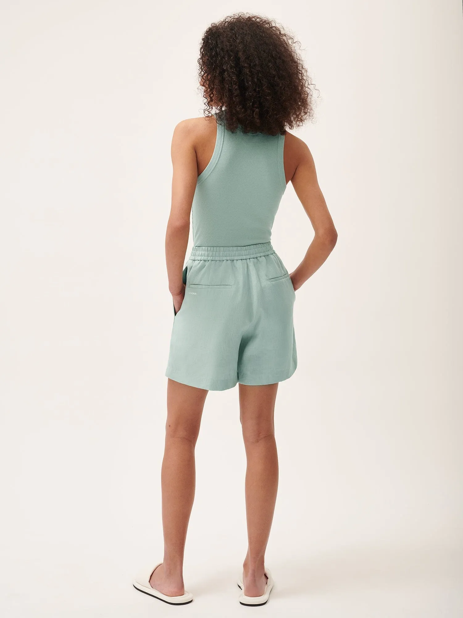 Womens Aloe Linen Mid Length Shortseucalyptus blue