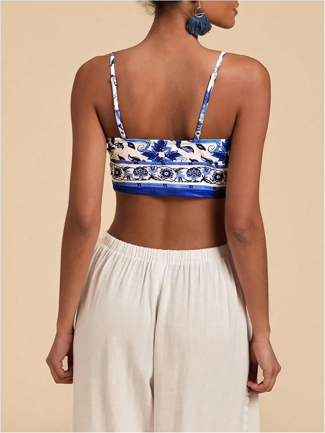 Women's Boho Graphic Sleeveless Camisole Y2k Asymmetrical Hem Cropped Cami