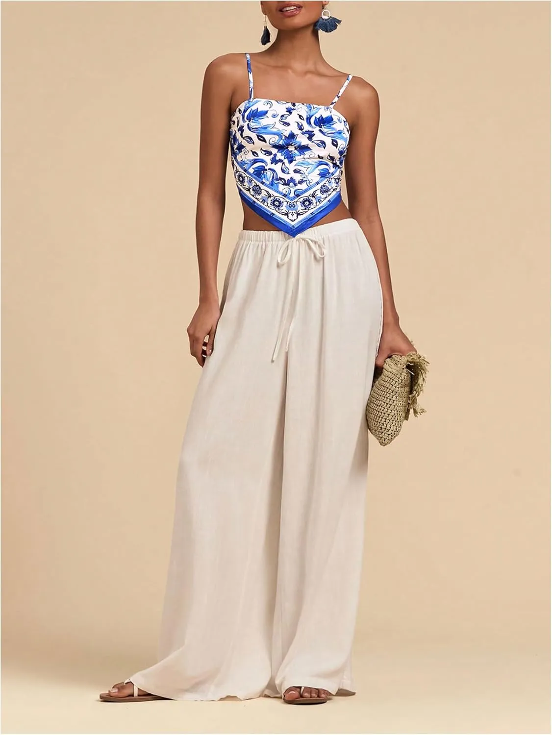 Women's Boho Graphic Sleeveless Camisole Y2k Asymmetrical Hem Cropped Cami