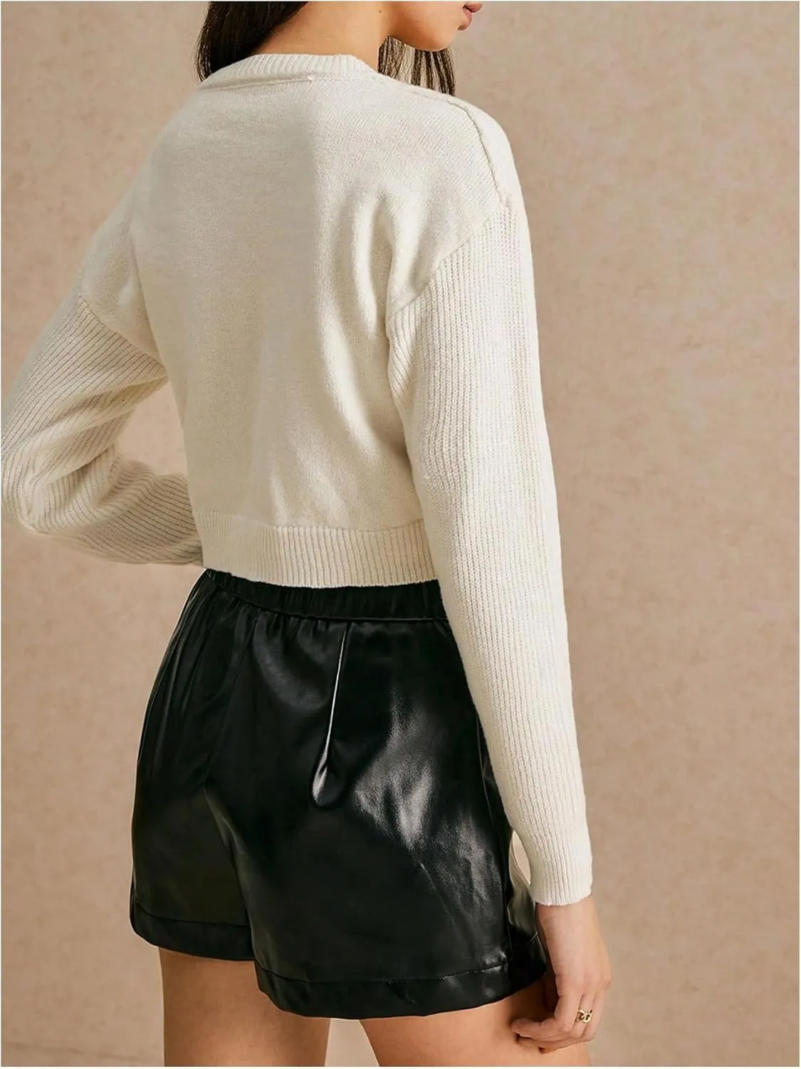 Women's Bowknot Cropped Cardigan Sweater Long Sleeve Button Up Knit Tops Outerwear
