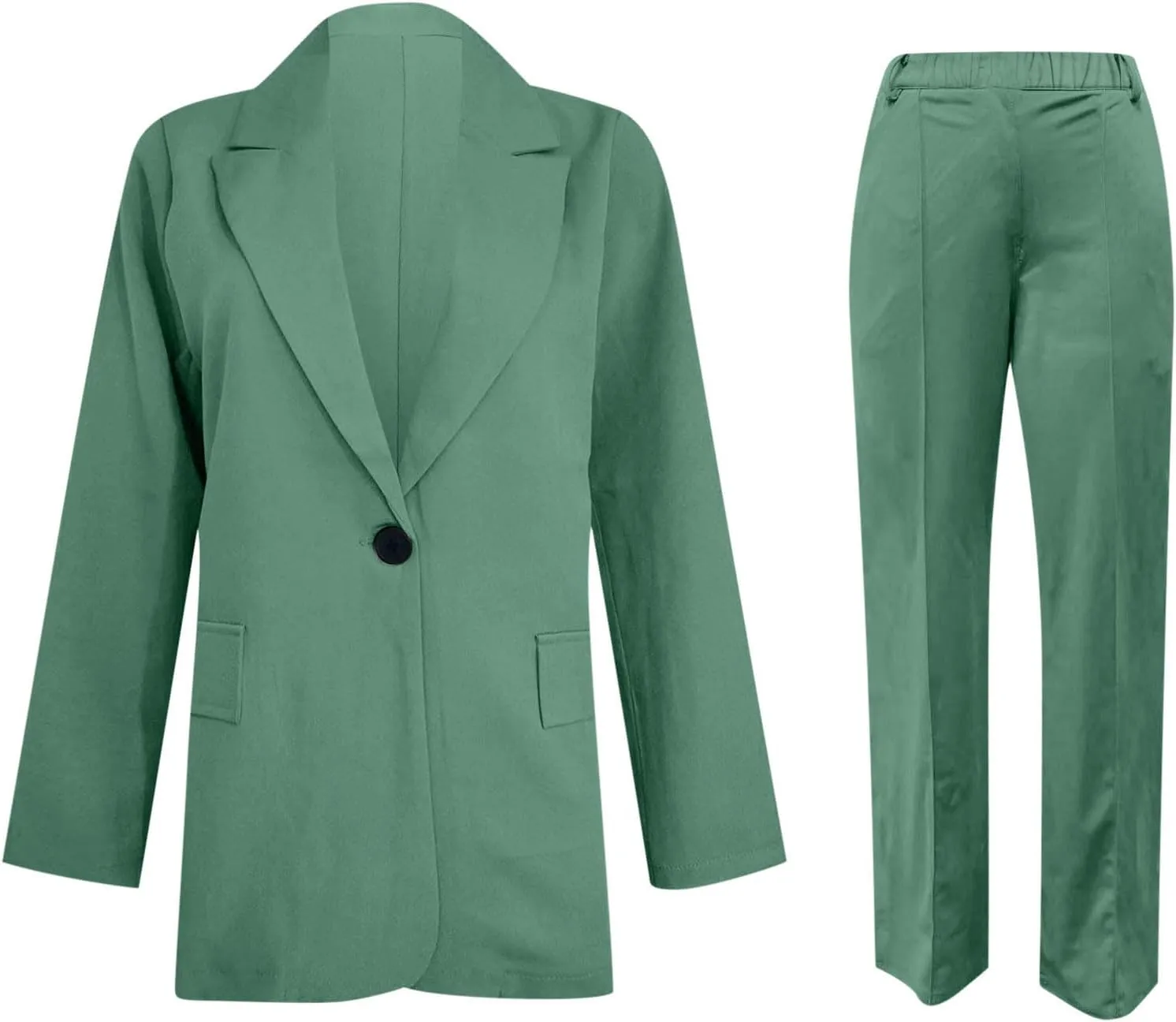 Womens Business Casual Outfits for Work Two Piece Office Sets Long Sleeve Blazer Jacket and Elastic Waist Pants