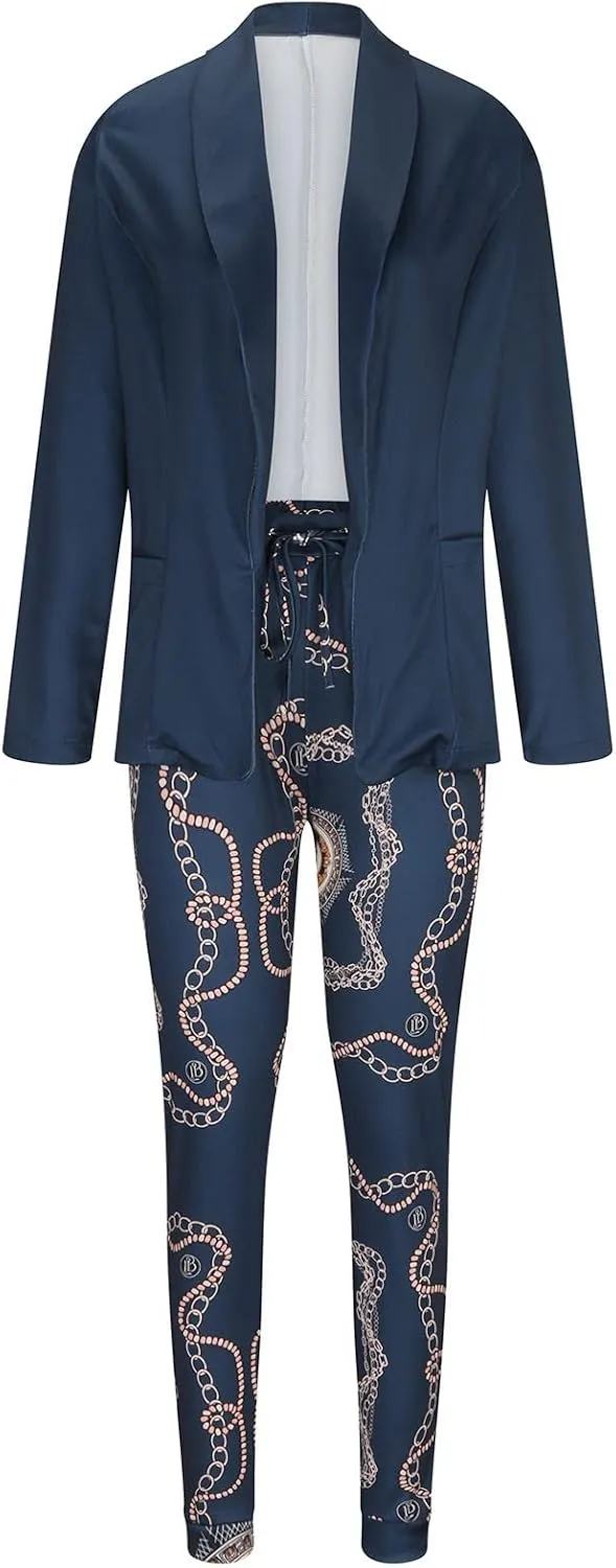 Womens Business Casual Sets 2 Piece Outfits Office Work Long Sleeve Blazer Jacket Drawstring Pants Trendy Suit Sets