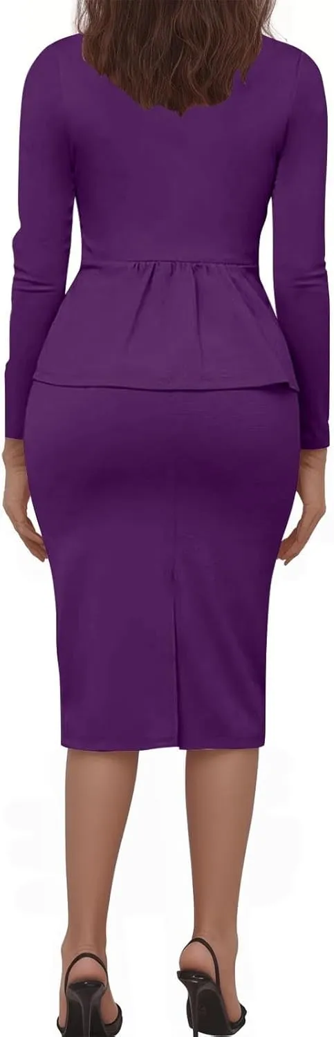 Women's Business Suit 2 Piece Long Sleeve Skirt Suit Set Lady Blazer Office Work Solid Slim Fit Jacket Outfits
