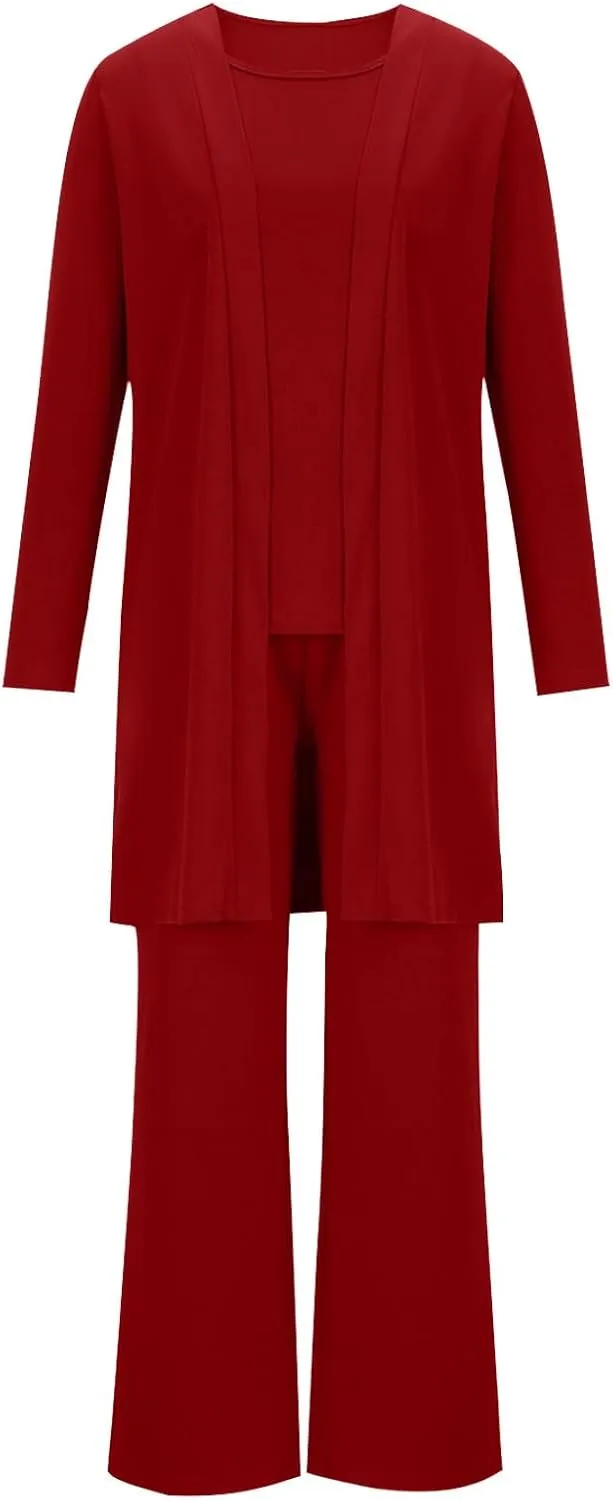 Womens Casual Outfits 3 Piece Sets Sleeveless Tank Tops and Wide Leg Pants Suit with Open Front Jacket Cardigan