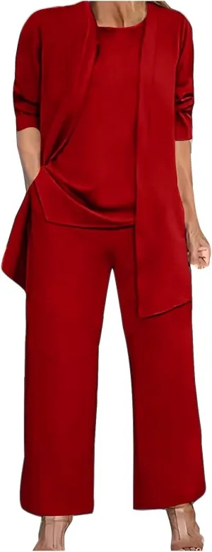 Womens Casual Outfits 3 Piece Sets Sleeveless Tank Tops and Wide Leg Pants Suit with Open Front Jacket Cardigan