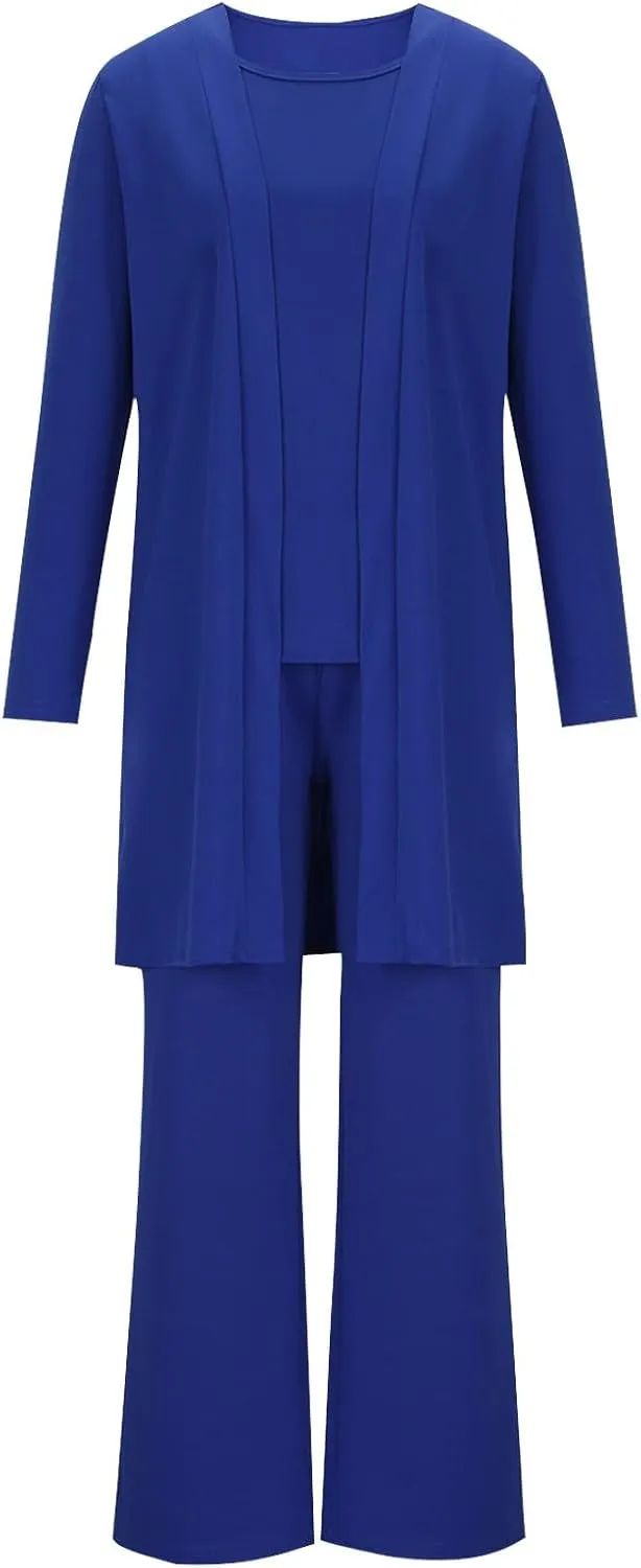 Womens Casual Outfits 3 Piece Sets Sleeveless Tank Tops and Wide Leg Pants Suit with Open Front Jacket Cardigan