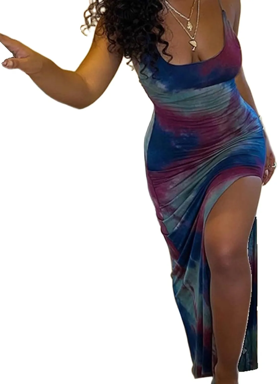 Women's Chest Wrapped Printed Sleeveless Backless Camisole Pleated Irregular Dress