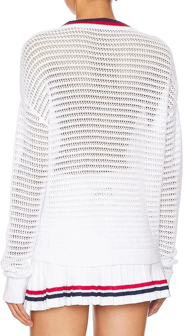 Women's Crochet Cardigan Sweater Color Blocking Hollow Out Long Sleeve Button Down Loose Fit Cardigan