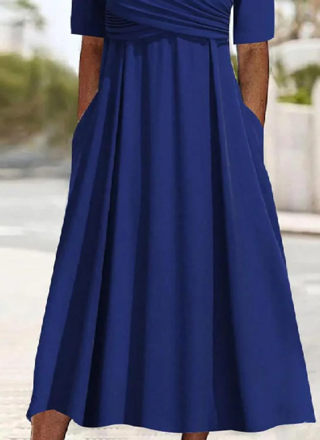 Women's Dresses 2025 Spring Summer | V Neck, Green Floral Print, Midi Dress, Half Sleeve, Pleated Hem, Side Pockets