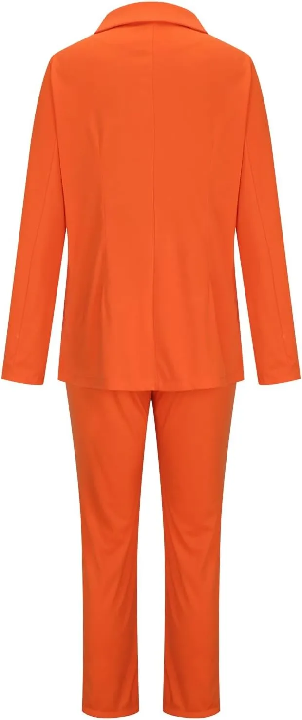 Women's Dressy Suit 2 Piece Business Outfits Long Sleeve Lapel Single Button Blazer and Pencil Pant with Belt Sets