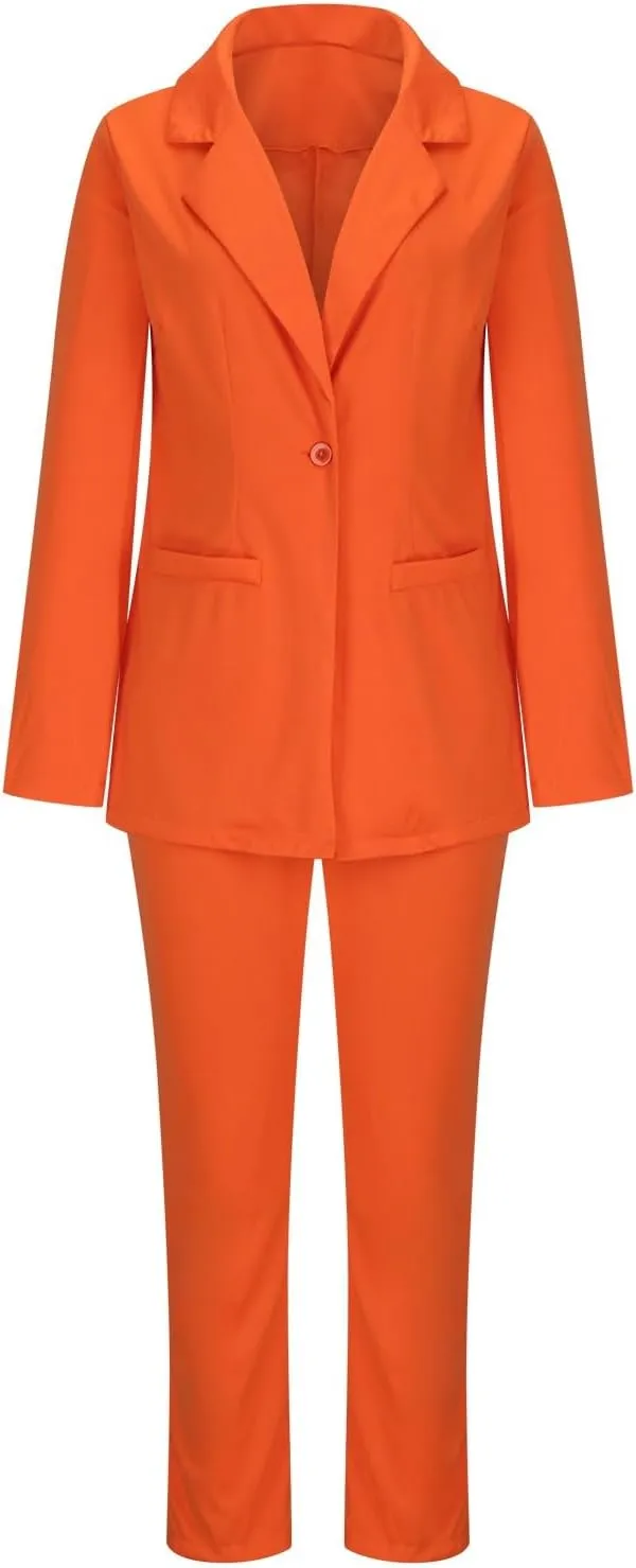Women's Dressy Suit 2 Piece Business Outfits Long Sleeve Lapel Single Button Blazer and Pencil Pant with Belt Sets