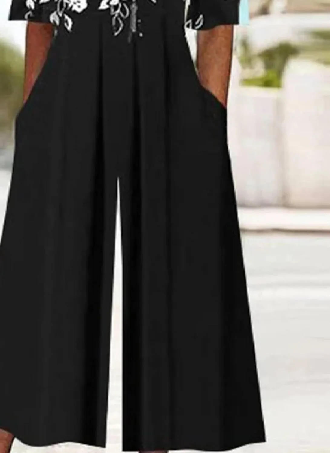 Women's Fair Isle Print Jumpsuits 2025 Spring Outfits Half Sleeve Crew Neck Wide Leg Pants Rompers with Side Pockets