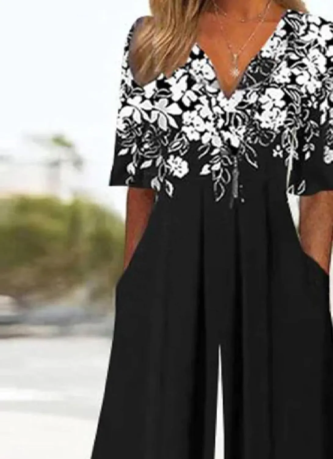 Women's Fair Isle Print Jumpsuits 2025 Spring Outfits Half Sleeve Crew Neck Wide Leg Pants Rompers with Side Pockets