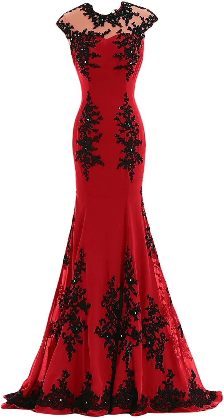 Women's Gorgeous Mermaid Lace Applique Chiffon Prom Evening Dresses