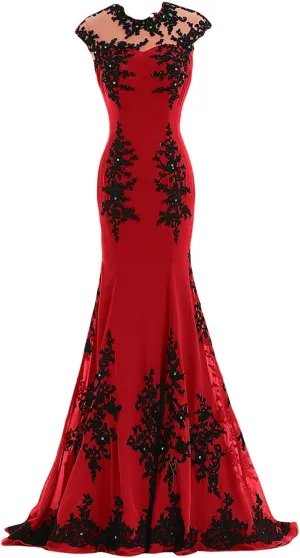 Women's Gorgeous Mermaid Lace Applique Chiffon Prom Evening Dresses