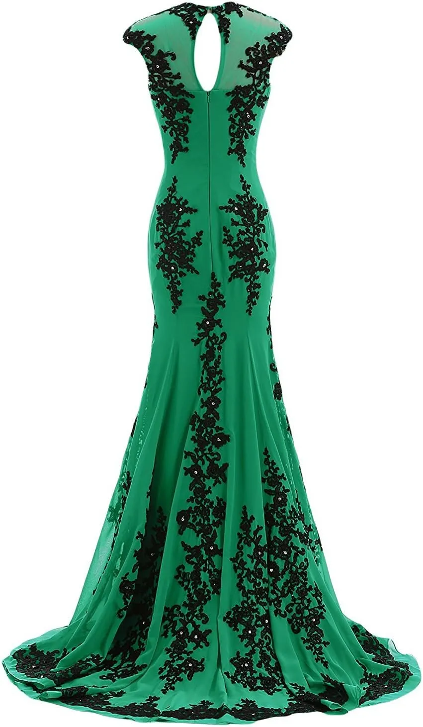 Women's Gorgeous Mermaid Lace Applique Chiffon Prom Evening Dresses