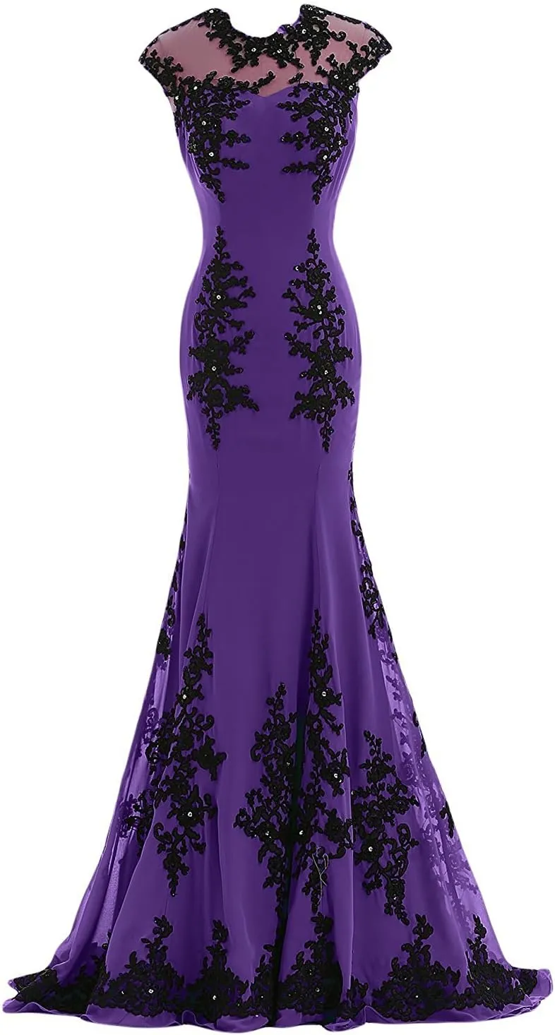 Women's Gorgeous Mermaid Lace Applique Chiffon Prom Evening Dresses