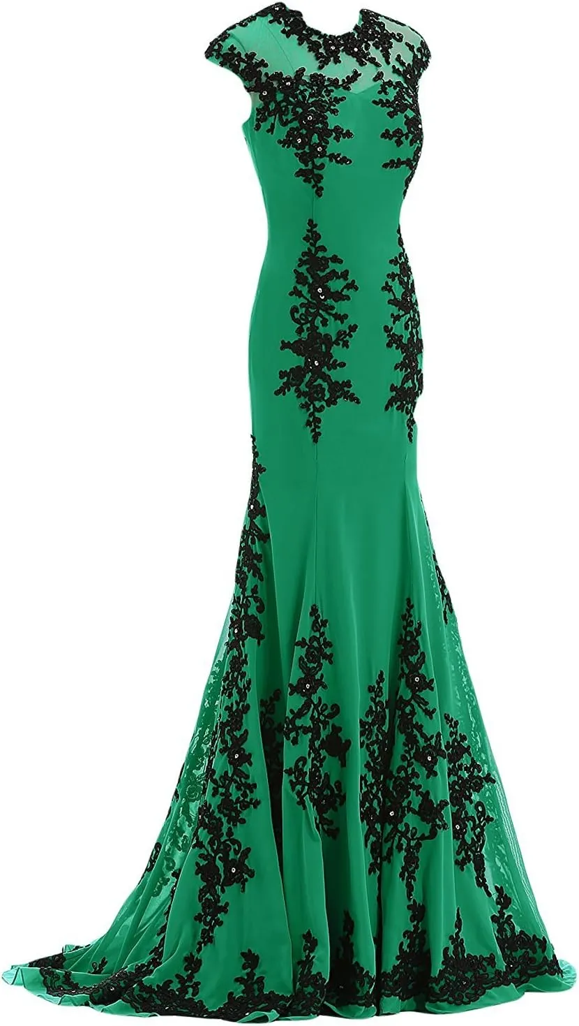 Women's Gorgeous Mermaid Lace Applique Chiffon Prom Evening Dresses