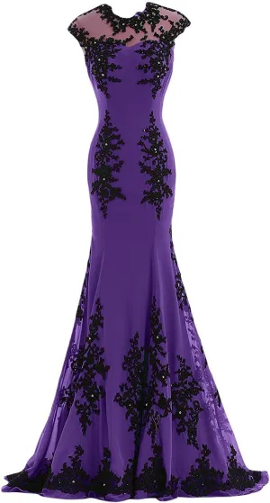 Women's Gorgeous Mermaid Lace Applique Chiffon Prom Evening Dresses