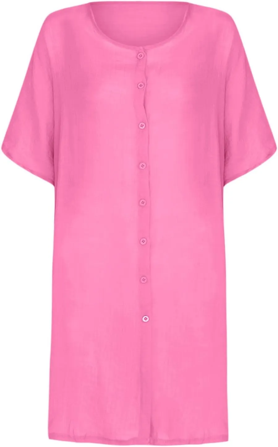 Women's Half Button Down Linen Dress 3/4 Sleeve Casual V-Neck Midi Length Dresses Summer Shirt Dress Blouse