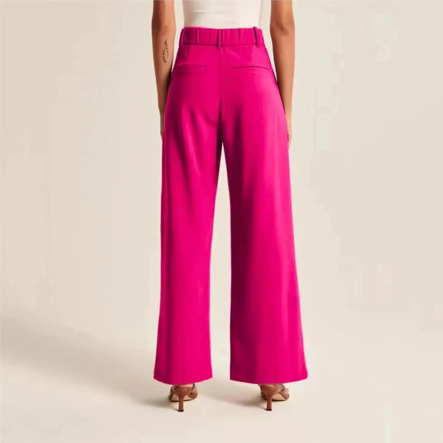 Women's Linen Wide Leg Pants High Waist Work Business Trousers Casual Long Suit Office Straight Pants