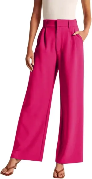 Women's Linen Wide Leg Pants High Waist Work Business Trousers Casual Long Suit Office Straight Pants