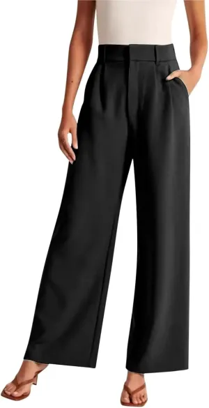 Women's Linen Wide Leg Pants High Waist Work Business Trousers Casual Long Suit Office Straight Pants