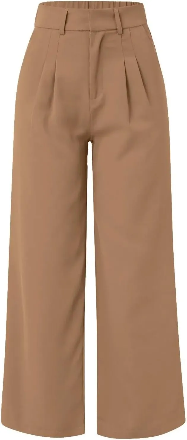 Women's Linen Wide Leg Pants High Waist Work Business Trousers Casual Long Suit Office Straight Pants