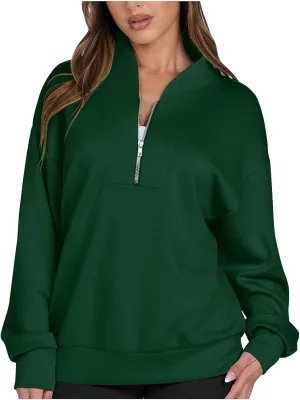 Women's Oversized Quarter Half Zip Hoodies,2024 Casual V Neck Long Sleeve Fleece Sweatshirts,Cute Winter