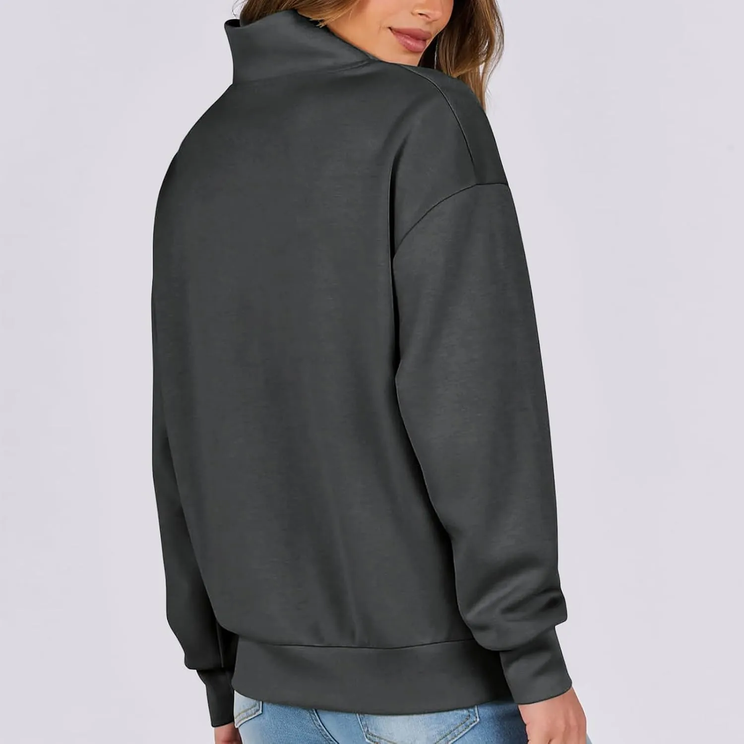 Women's Oversized Quarter Half Zip Hoodies,2024 Casual V Neck Long Sleeve Fleece Sweatshirts,Cute Winter