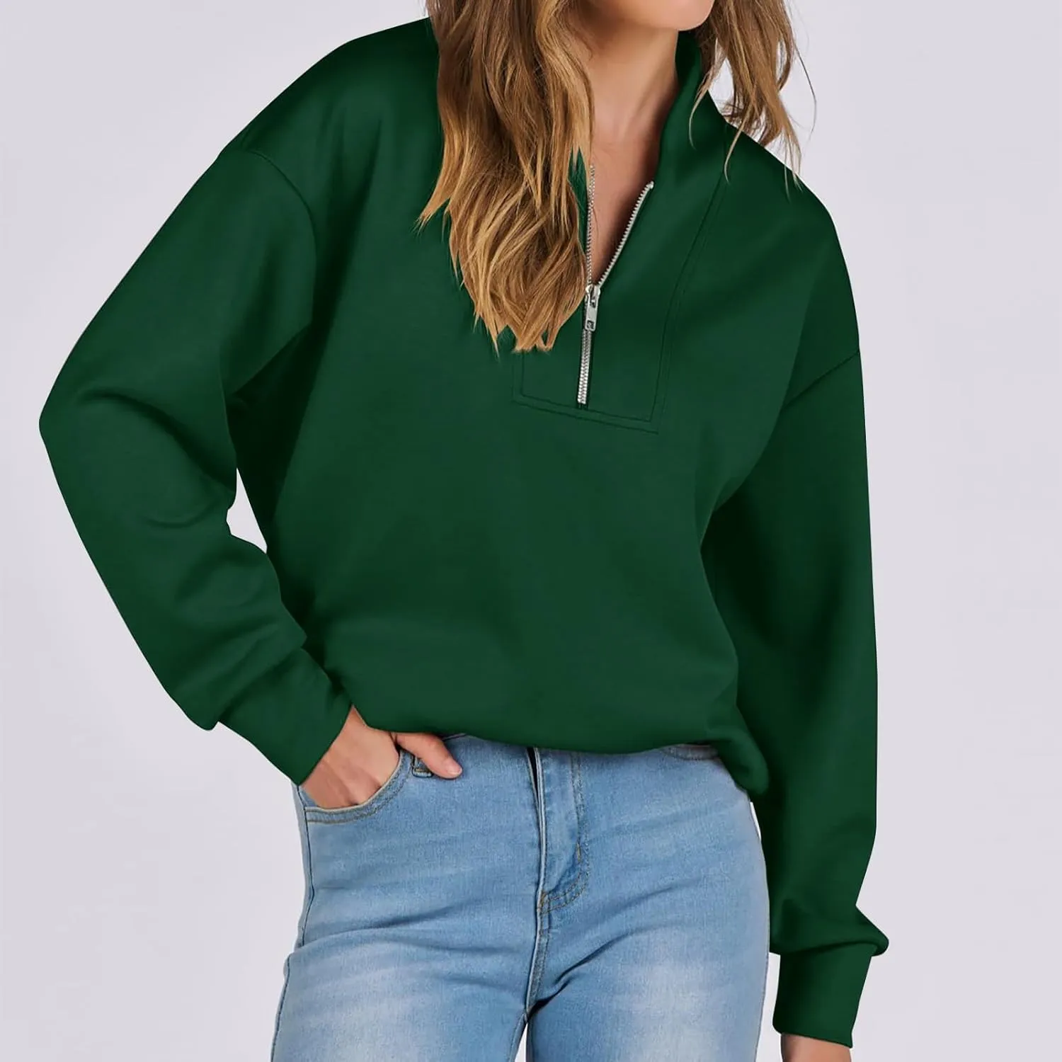 Women's Oversized Quarter Half Zip Hoodies,2024 Casual V Neck Long Sleeve Fleece Sweatshirts,Cute Winter