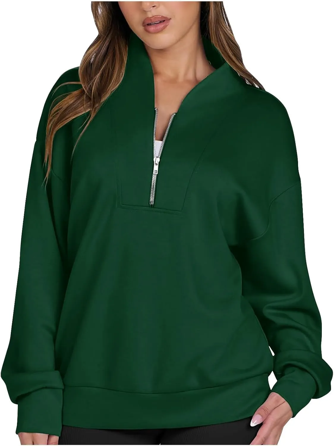 Women's Oversized Quarter Half Zip Hoodies,2024 Casual V Neck Long Sleeve Fleece Sweatshirts,Cute Winter