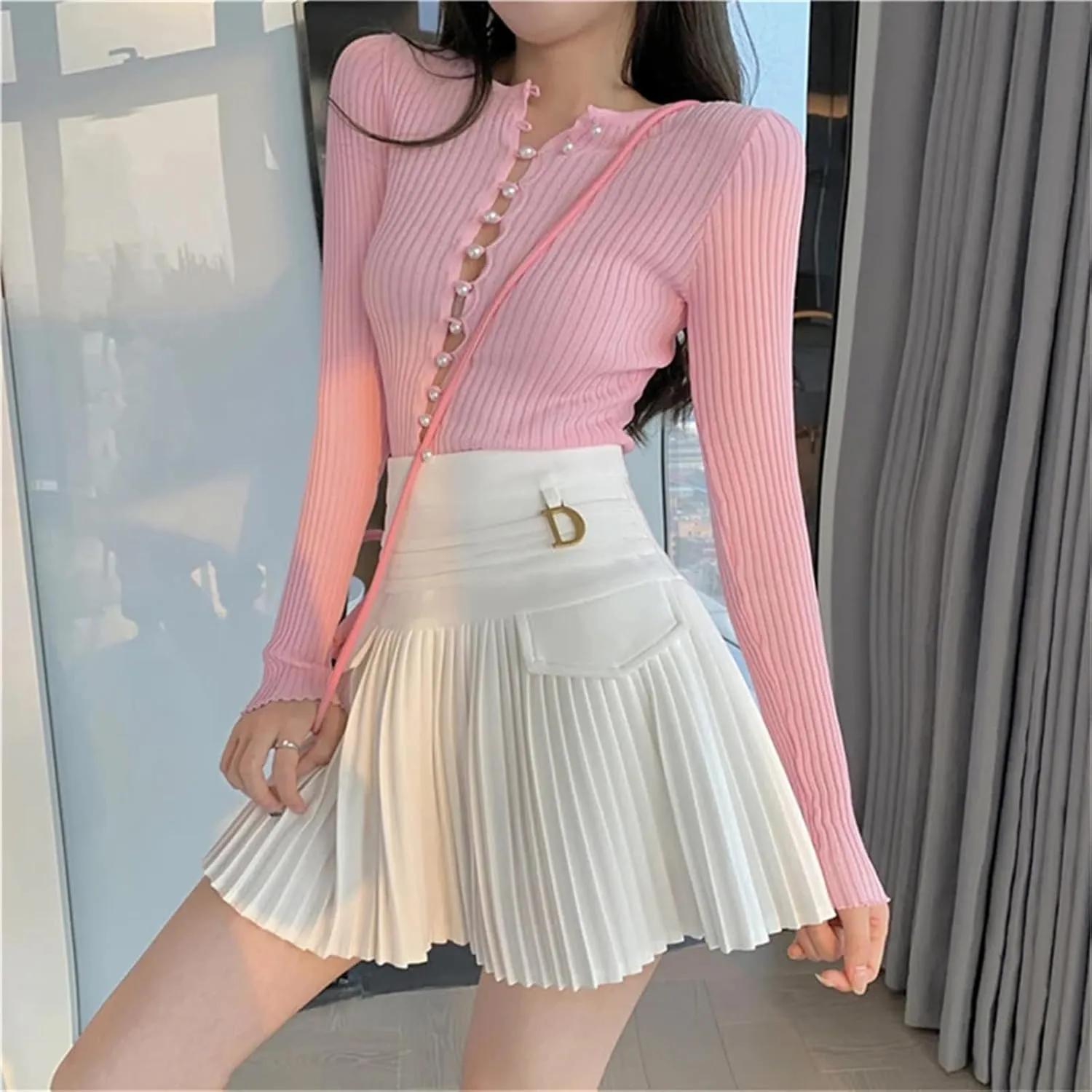 Womens Pleated Skirts Sexy Casual Slim College Women High Waist Mini A-Line Club Skirts Casual Golf Dress
