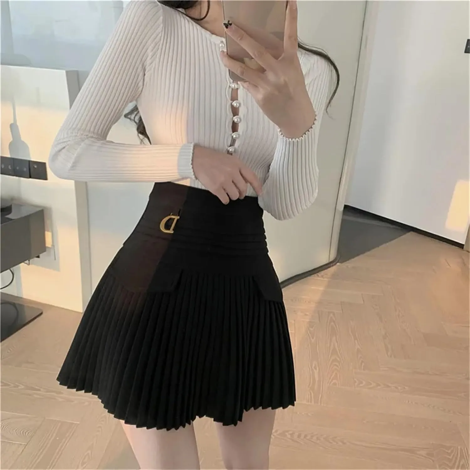 Womens Pleated Skirts Sexy Casual Slim College Women High Waist Mini A-Line Club Skirts Casual Golf Dress
