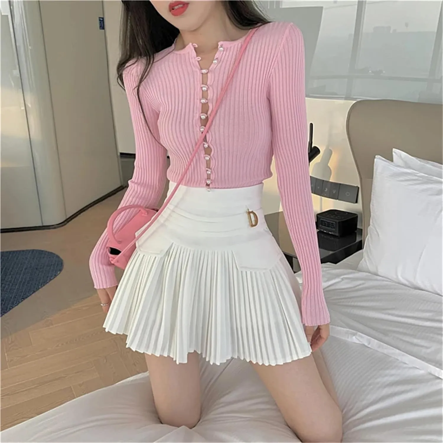 Womens Pleated Skirts Sexy Casual Slim College Women High Waist Mini A-Line Club Skirts Casual Golf Dress