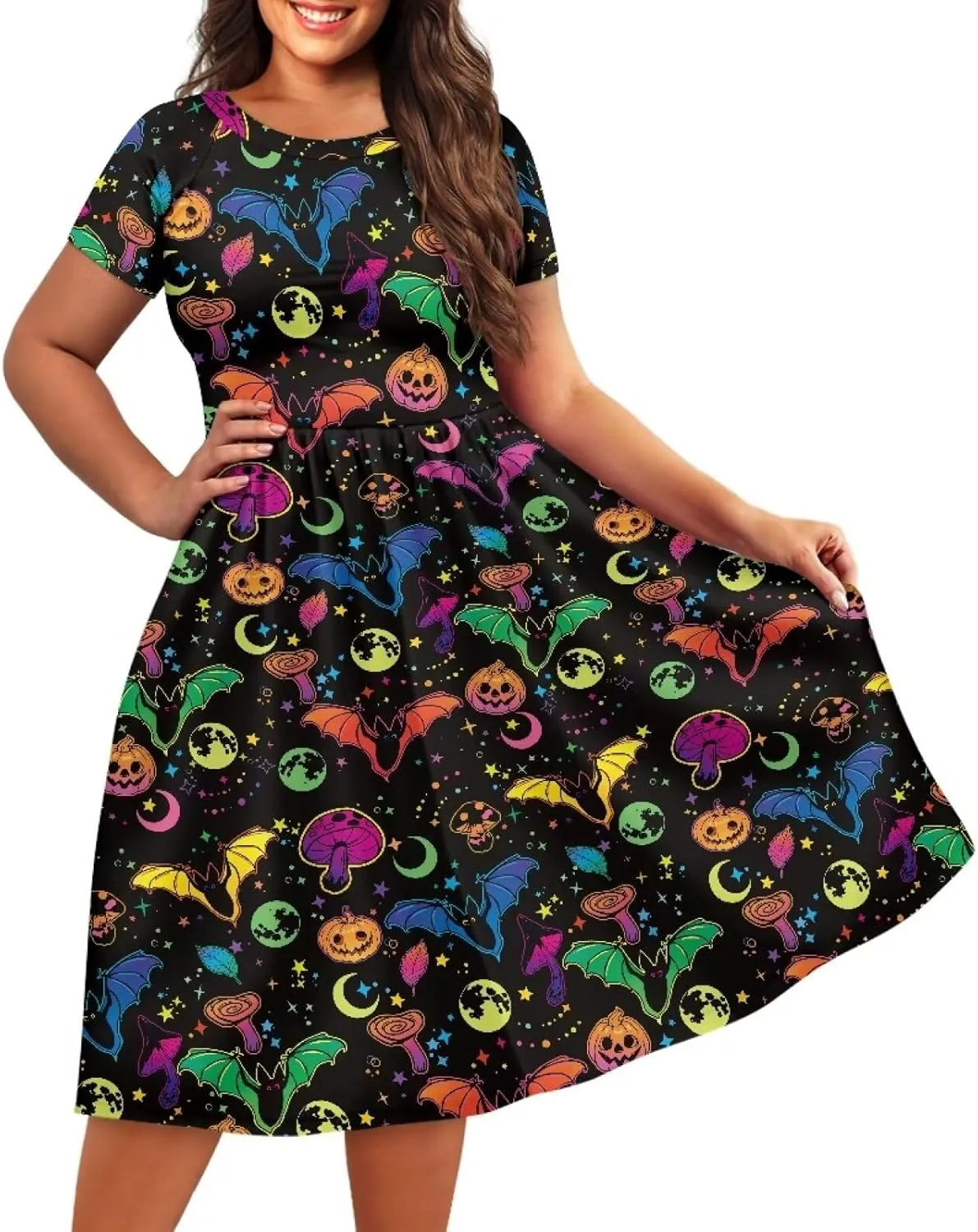 Womens Plus Size Dresses Casual Wide Collar Dress Crewneck Fall Dresses XS-4XL
