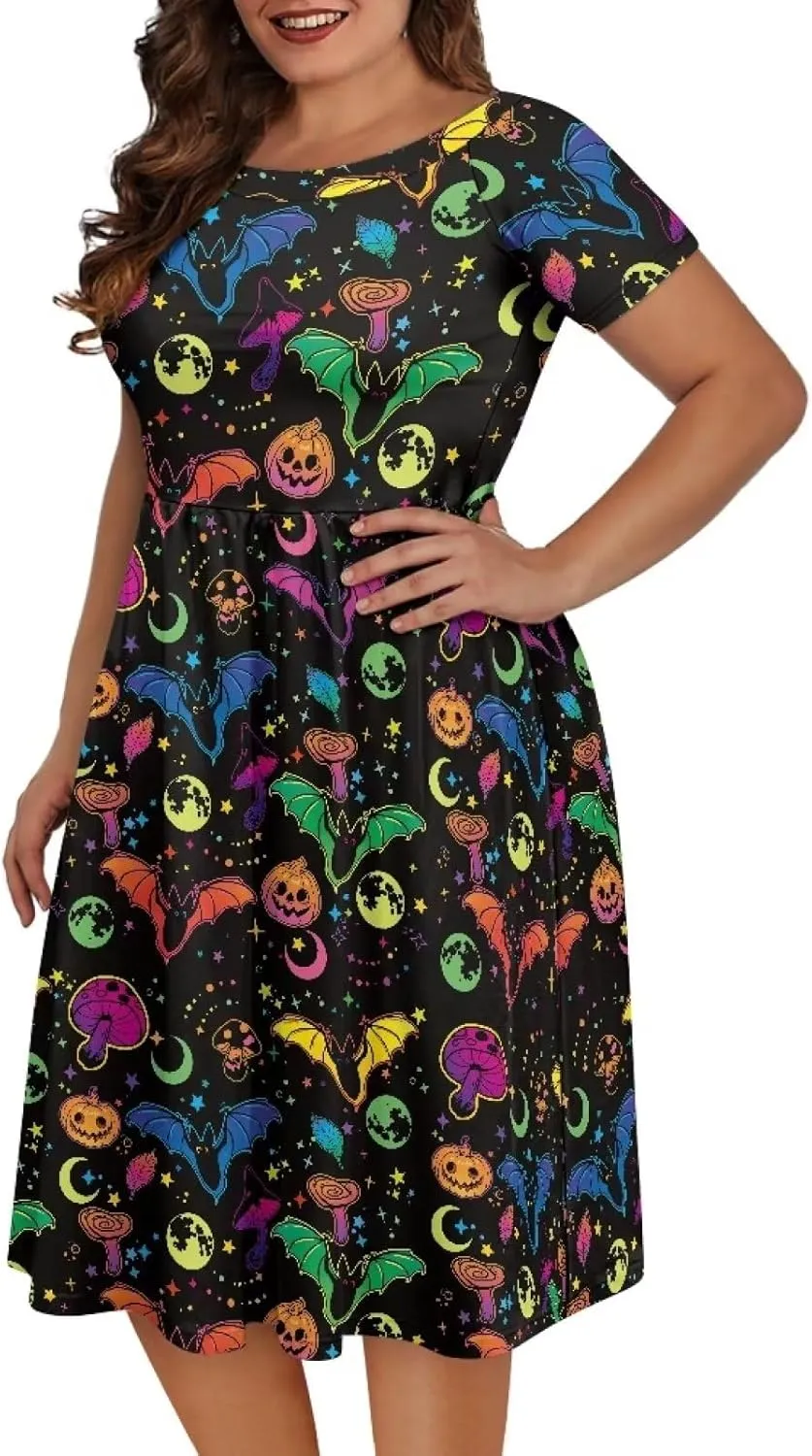 Womens Plus Size Dresses Casual Wide Collar Dress Crewneck Fall Dresses XS-4XL