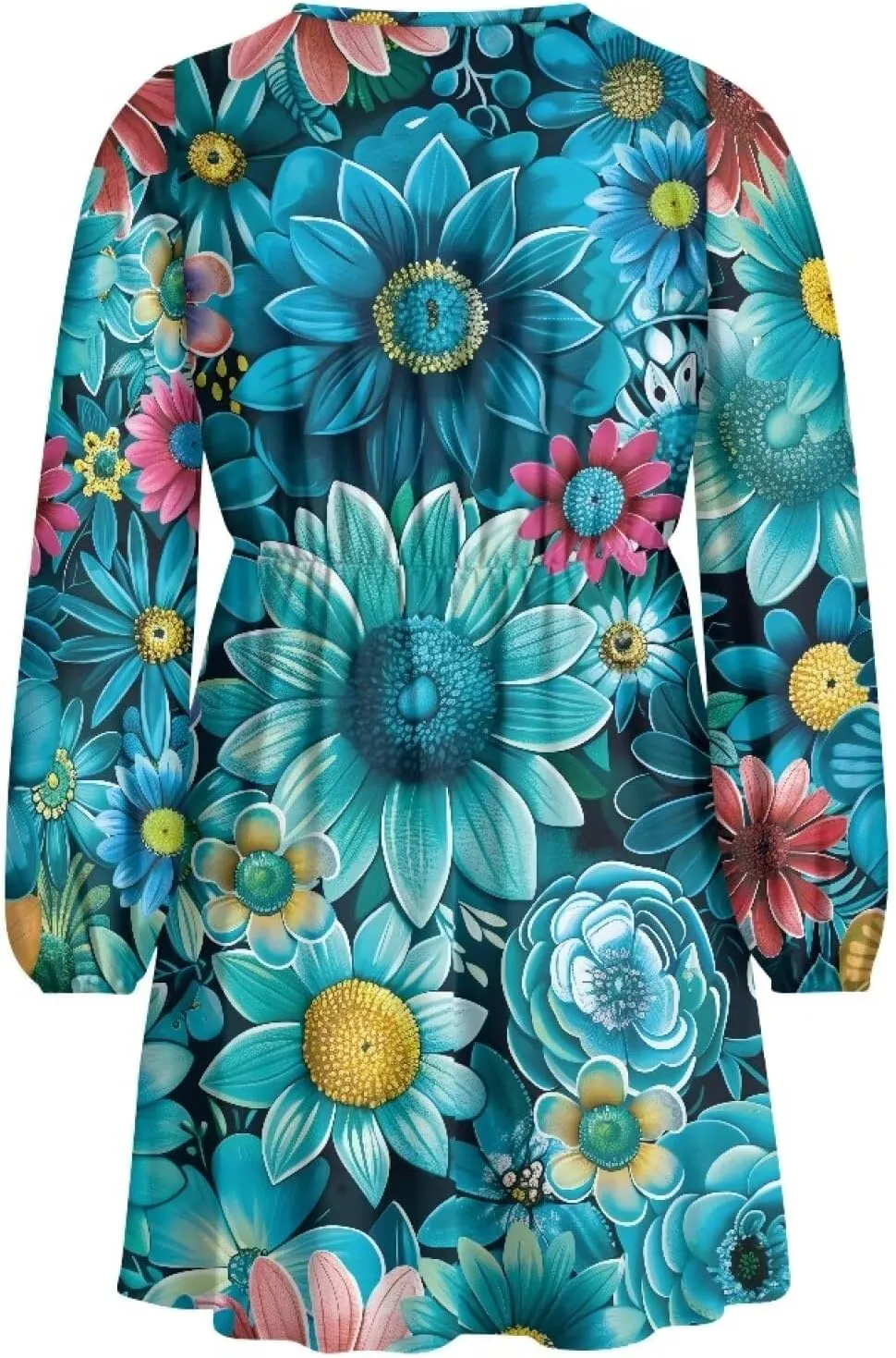 Womens Sexy Long Sleeve V Neck Dress Casual Mini Dress Skater Dresses