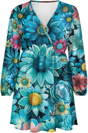 Womens Sexy Long Sleeve V Neck Dress Casual Mini Dress Skater Dresses