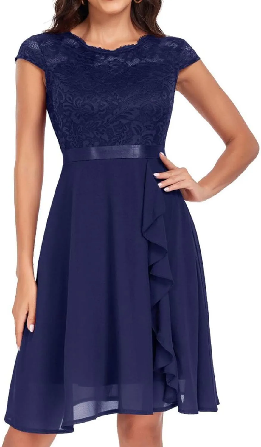 Women's Short Sleeve Bridal Friend Dress for Wedding Lace Chiffon Formal Evening Dress BeachDresses for Women